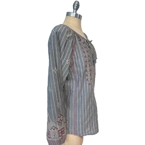 Johnny Was Workshop Womens Embroidered Gray Boho Tunic Top Small - Picture 3 of 7